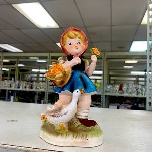 Girl with Duck and Flower Basket Figurine Hummel Style